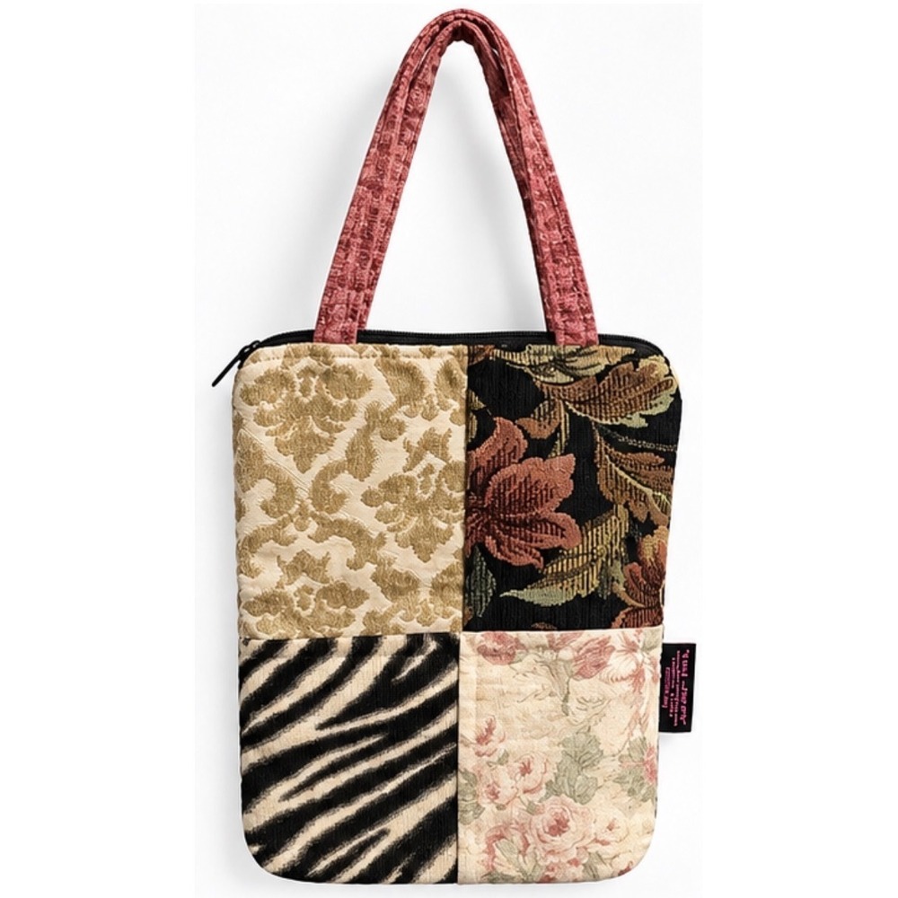 Giggle-Bunny Vintage Y2K Patchwork Tapestry Tote Bag Floral Zebra Handmade USA